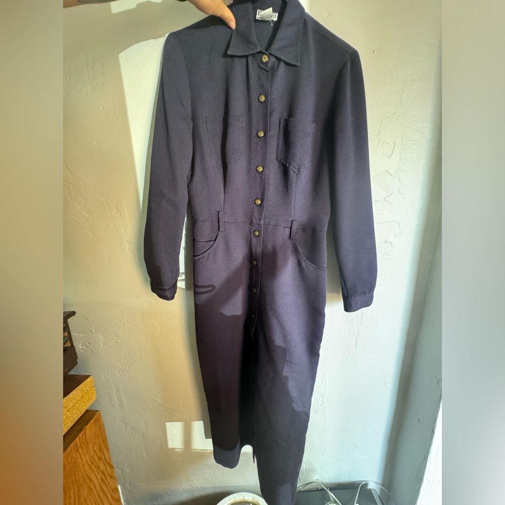 Navy button up vintage dress